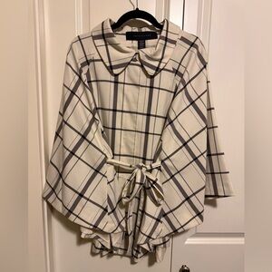 Apostrophe Cream and Black Plaid Cape with Collar and Belt